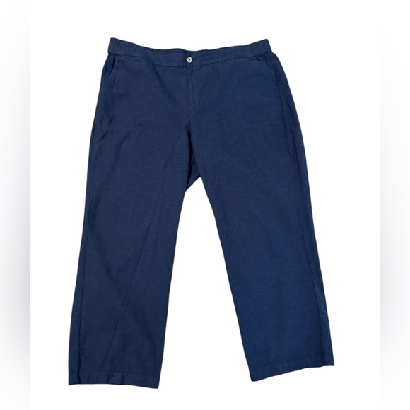 Liz Claiborne Vintage Linen Blend Relaxed Lagenlook Classic Navy Blue Pants PXL - Picture 2 of 12
